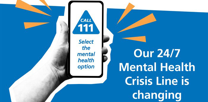 NHS 111 highlighting for callers to 'select the mental health option' when calling.